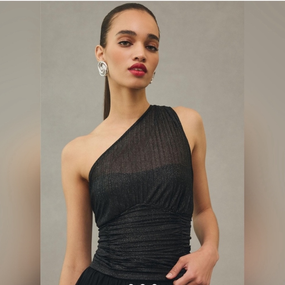 Anthropologie Tops One-Shoulder Sheer Ruched Top